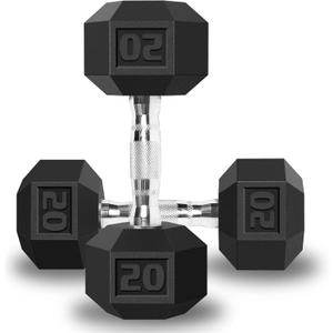Balelinko Rubber Grip Encased Dumbbell Cast Iron Weight with Anti-Slip Handle Dumbbell -Strength Training Equipment - Home Gym Accessories - Full Body Workout - Muscle Building (e. 20 LB Pair (2 x 20 lb))