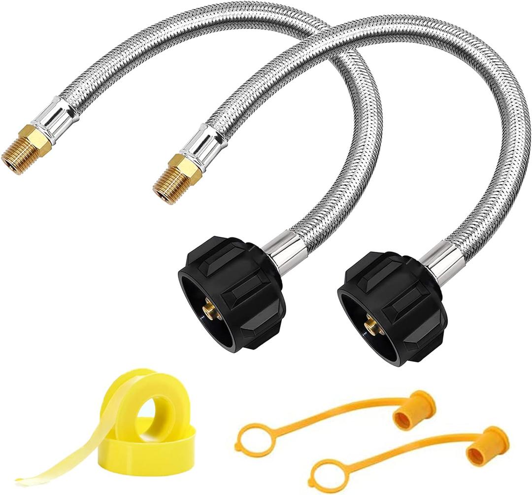2 Pack 1/4 NPT RV Propane Hose, 12 inch Stainless Steel Braided Propane Tank Pigtail Connector for Standard Two-Stage Regulator, 1/4" Male NPT & QCC1 (12 inch)