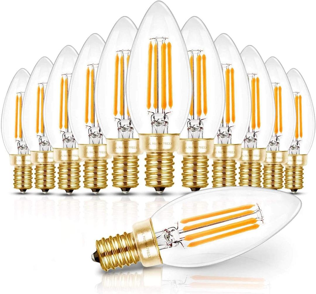 Hizashi E12 Candelabra LED Light Bulb 40 Watt 90+CRI Chandelier Light Bulbs Dimmable, B10 LED Candelabra Bulbs, 4W, 450LM 2700K Soft White, Candle Light Bulbs, UL Listed, 12 Pack