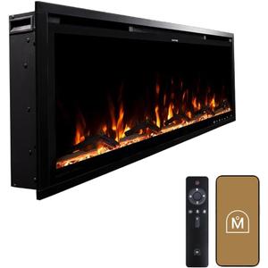 Modern Ember Aerus Slim 42 Inch Smart Linear Electric Fireplace | Recessed in-Wall or Wall-Mount | LED Multiple Flame Colors | Alexa/WiFi Enabled | 4.25” Profile | Remote Included