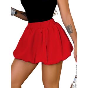 Bubble Mini Skirt for Women, Puff Balloon Short Skirts, Cute Puffy Hem Puffer Going Out, Sexy Club Outfits (XX-Large, Red)