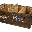 Coffee Station Organizer - Wooden Coffee Bar Organizer with 3 Removable Dividers,Coffee Pod Holder Storage Basket with Coffe Spoon, Coffee Station Holder for Coffee Bar Decor, Coffee Lover