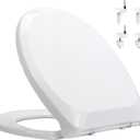 Soft-CloseToilet Seat, Non-Slip Bumpers, Quick Release Toilet Hinges Easy to Install & Clean, Including Two Sets of Parts, White (KP109)