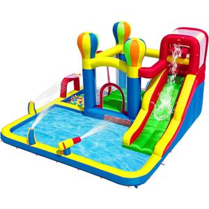 Baralir Inflatable Bounce House with Water Slide Backyard Inflatable Water Park with 4 Sprinklers, 2 Splash Pools, Fits 5 Kids, Perfect for Summer Fun & Cooling Down