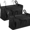 2 Pack Bedside Caddy, Large Capacity Bedside Storage Organizer with Metal Hook Adjustable Strap, Oxford Cloth Hanging Storage Bag for Bedroom, Kitchen, Office, Hospital and RV Camper