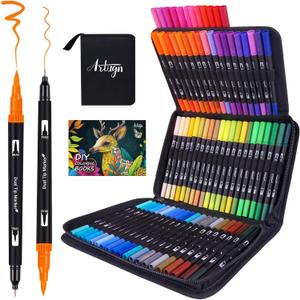 Artugn Dual Markers Brush Pens for Adult Coloring Books, 72 Colors Art Marker Set with Fine & Brush Tip Pen for Bullet Journaling, Coloring, Drawing, Hand Lettering, Calligraphy, Art Supplies