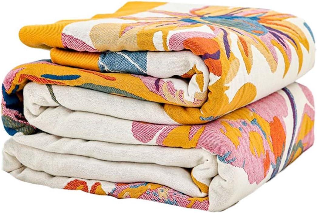 XIBLC Boho Throw Blanket, 100% Cotton Ultra Soft Luxury Throw Rustic Quilt, 60"x80" Floral Bird Butterfly Farmhouse Decor Bed Blankets, All Season Rustic Reversible Bohemian Throw for Bed - Yellow