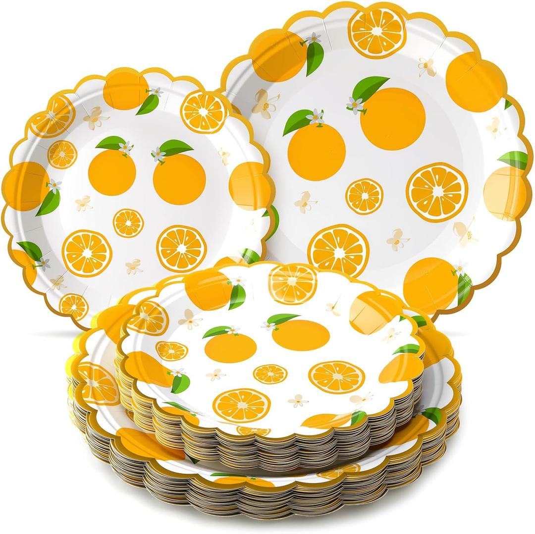 Havawish 60 Pcs Little Cutie Baby Shower Plates Fruit Orange Paper Plates Little Cutie Theme Party Decorations Disposable Dinner Plate for Summer Outdoor Picnics Birthday Baby Shower