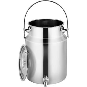 304 Stainless Steel Milk Can with Spigot 2.6 Gallon 10 Liter Metal Water Beverage Drink Dispenser Milk Pail Milk Bucket for Milk Wine Oil