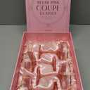 GLASSIQUE CADEAU Vintage Art Deco Blush Pink Coupe Glasses with Gold Rims | Set of 4 | 7 oz Crystal Ribbed Cocktail Glassware for Drinking Champagne, Martini, Cosmopolitan | Girly Speakeasy Saucers