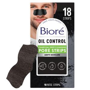 Bior Men's Oil Control Charcoal Deep Cleansing Pore Strips, Blackhead Strips With Charcoal for Men, Blackhead Remover Strips For All Skin Types, Pore Strips for Blackheads, 18 Count