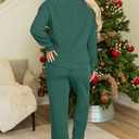 Women Pajamas Set Loungewear Ribbed Long Sleeve Top and Pants with Pockets Lounge Sweatsuit Set (Green, XXL)