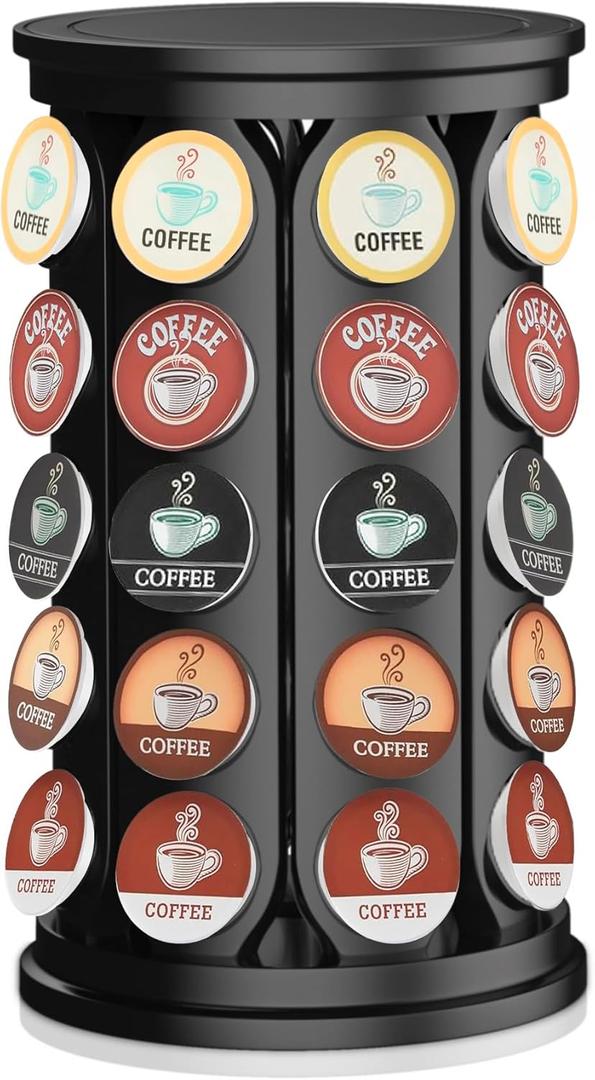CEHNCEH K Cup Holder: Coffee Pod Carousel Organizer, Compatible with 40 Keurig K-Cup Pods, Spins 360-Degrees - Lazy Susan Platform, Home or Office Kitchen Counter Organize (Black)
