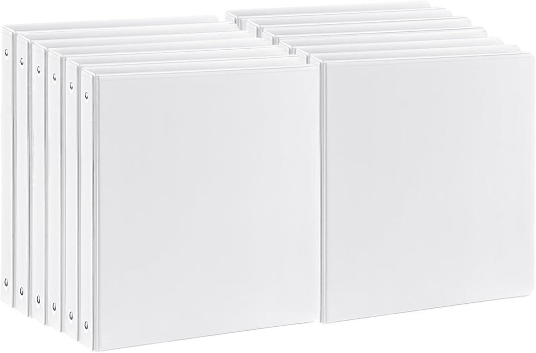 Durable 1 inch 3-Ring Binder, 1" Round Ring Binders with 2 Inside Pockets, Basic 1 in Binders, PVC- Free, Clear View Cover 1-inch-Binder Holds 8.5'' x 11''Paper for Office/School/Home12 Pack, White