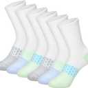 Hanes girls Socks Pack, Ankle, Crew, No Show 6 Pairs, Absolute Active Cushioned Ankle Socks for Girls (Large, Crew - White/Green)