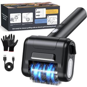 Electric Rechargeable Grill Brush,Grill Cleaner for Outdoor Grill with 800 RPM Motor - Bristle Stainless Steel Grill Cleaner with LED Light for BBQ, Heavy Duty Grill Cleaning ToolBlack