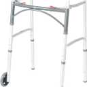 Drive Medical 10210-1 2-Button Folding Walker with Wheels, Rolling Walker, Front Wheel Walker, Lightweight Walkers for Seniors and Adults Weighing Up To 350 Pounds, Adjustable Height, Silver