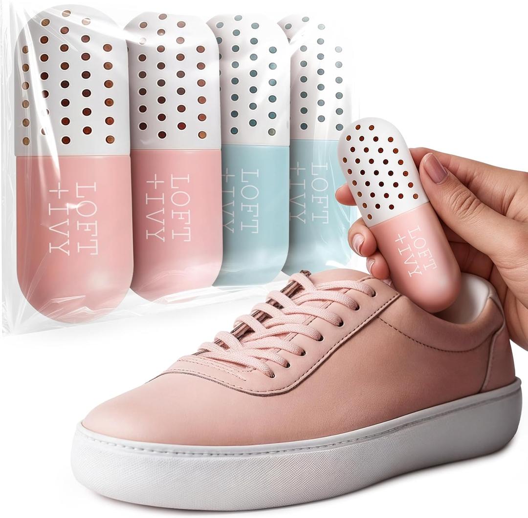 LOFT + IVY Shoe Deodorizer Balls  Ocean Fresh Scented Odor Eaters for Shoes, Gym Bags, Cars & Lockers  Compact Reusable Shoe Smell Remover Freshener Inserts  Long Lasting 4-Pack Sneaker Pills (Blue, Pink) LOFT + IVY Shoe Deodorizer Balls  Ocean Fresh Scented Odor Eaters for Shoes, Gym Bags, Cars & Lockers  Compact Reusable Shoe Smell Remover Freshener Inserts  Long Lasting 4-Pack Sneaker Pills (Blue, Pink)