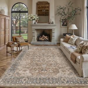 Area Rug 8x10 Brown Vintage Floral Washable Farmhouse Style