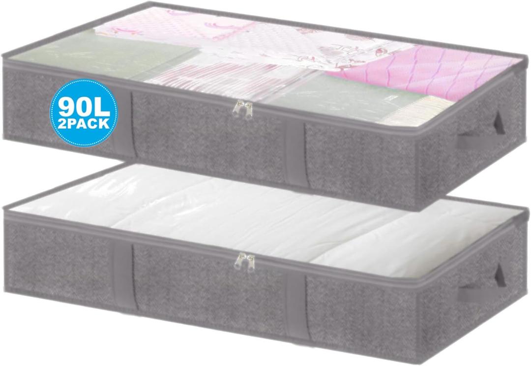 Mindful Design Under Bed Shoe Storage Organizer  Set of 2 Large Containers, Each Fit 12 Pairs of Shoes  Strong Zipper & Handles  Underbed Organizers for Kids & Adults