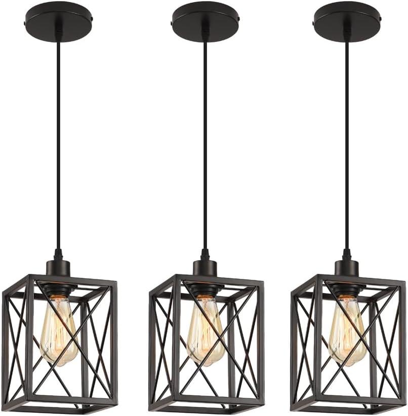 CAFULAM Black Pendant Lighting Modern Pendant Light, Adjustable Pendant Light Fixture,Pendant Lights Kitchen IslandLight (3 Pack Square Pendant Light)