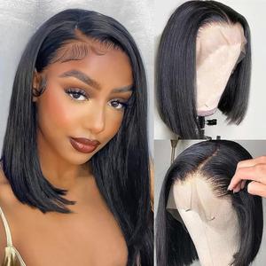 12 inch Straight Bob Wig Human Hair 13x4 HD Frontal Lace Wig 150% Density Short Bob Wigs for Women Glueless Bob Lace Front Wigs Human Hair Pre Plucked Natural Black Color