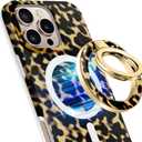 GVIEWIN Magnetic Phone Ring Holder, Compatible with MagSafe Phone Grip with Adjustable Stand, Magnet Phone Ring Kickstand for iPhone 17/16/15/14/13/12 Pro Max Plus Air/Other Phones (Tortoiseshell)