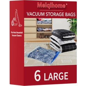 MEIQIHOME Vacuum Storage Bags, Space Saver Sealer Bags,Vacuum seal bags for clothing, Pillows, Comforters, Blankets, Bedding,Travel,6 LARGE