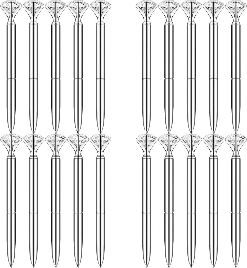 PASISIBICK 20 Silver Diamond Pens Cute Beautiful Ballpoint Pens for Women Wedding Coworkers Crystal Gifts(20 PCS)