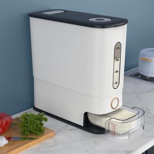 26.5 Lbs Rice Dispenser, Large Dry Food Storage Container with Scale Measuring Cup, BPA-Free Household for Kitchen Pantry Organization, White