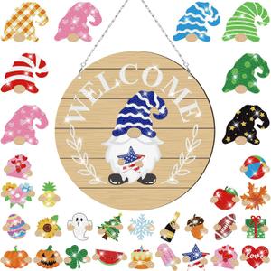 DoubleFill 33 Pcs Magnetic Diamond Art Set Interchangeable DIY Gnome Diamond Painting Decor Detachable Welcome Sign Seasonal Door Hanger Gnome Party Decorations Gift for Home Wall Front Door(Classic)
