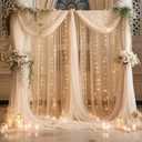 Shillance 10ft x 10ft Champagne Backdrop Curtain with Lights String for Parties, Sheer Wedding Photo Backdrops Drapes for Baby Shower Birthday Party Decorations Background for Photography