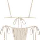 seamoly Women's Bikini Sets Ribbed Beaded Adjustable Spaghetti Strap Swimsuit Tie Side Thong Sexy 2 Piece Bathing Suit (Beige, M)