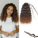 12 Inch Pre Looped Ocean Wave Crochet Braids Pure Protein Close to Human Hair 8 Packs Boho Ocean Braids Pre Twisted Deep Wavy Crochet Hair for Black Women(12Inch 1B/30)