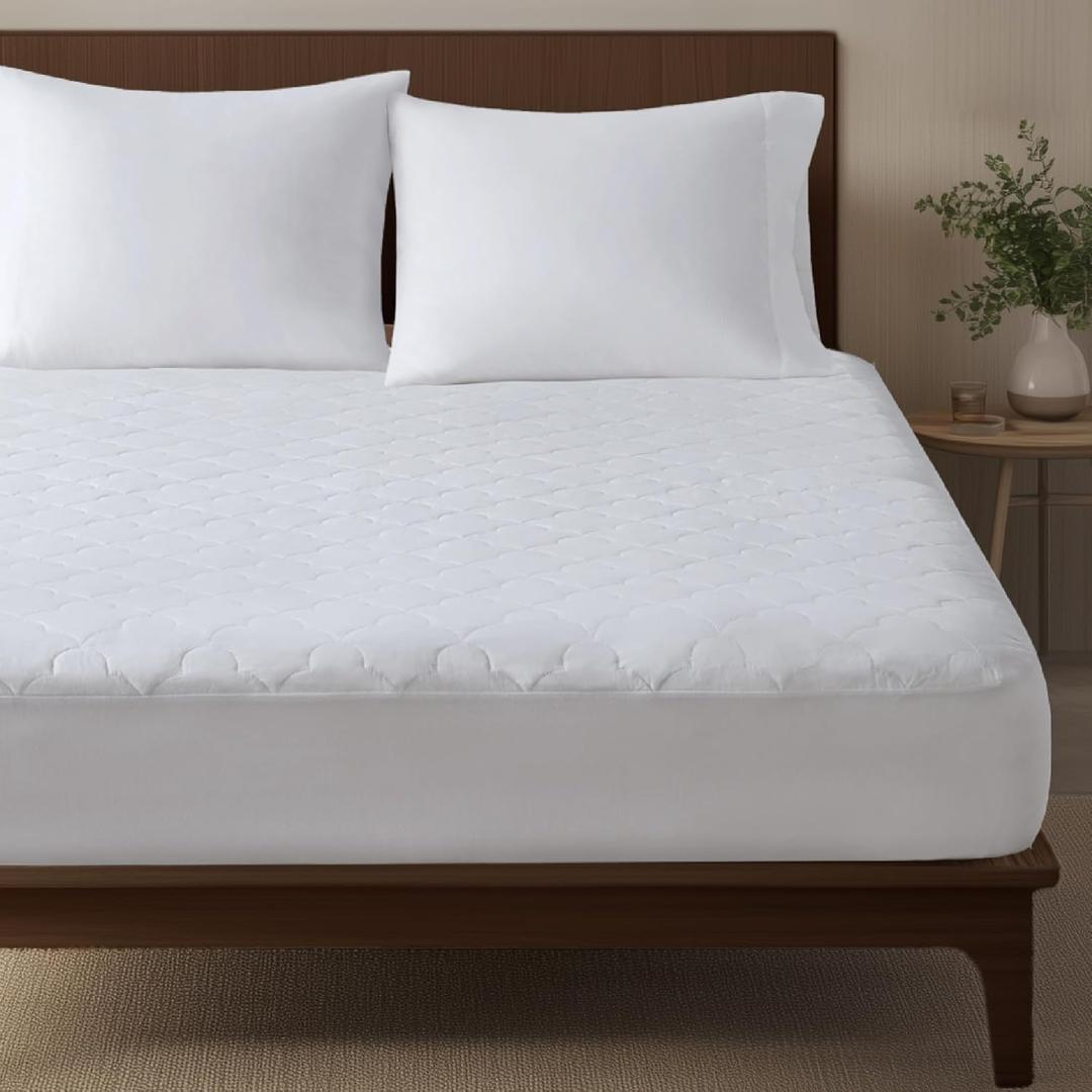Sleep Philosophy Twin Mattress Pad, Cotton Mattress Protector Classic Cloud Quilted Bed Cover, All Natural Breathable Mattress Topper Fitted Pocket Fits Up to 16", Machine Washable, White
