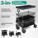 SUNNYFEEL 445L Extra Large Folding Wagon Cart with Canopy, 440 LBS Heavy Duty Collapsible Utility Cart with All-Terrain Wheels, 3-in-1 Portable Wagon for Garden, Groceries, Camping, Beach, Shopping