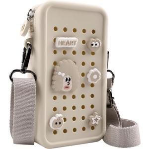 CANDY Small Crossbody Bag with Wide Shoulder Strap and Larger Holes for Charms  Adjustable, Stylish, and Comfortable Everyday Bag (Beige)