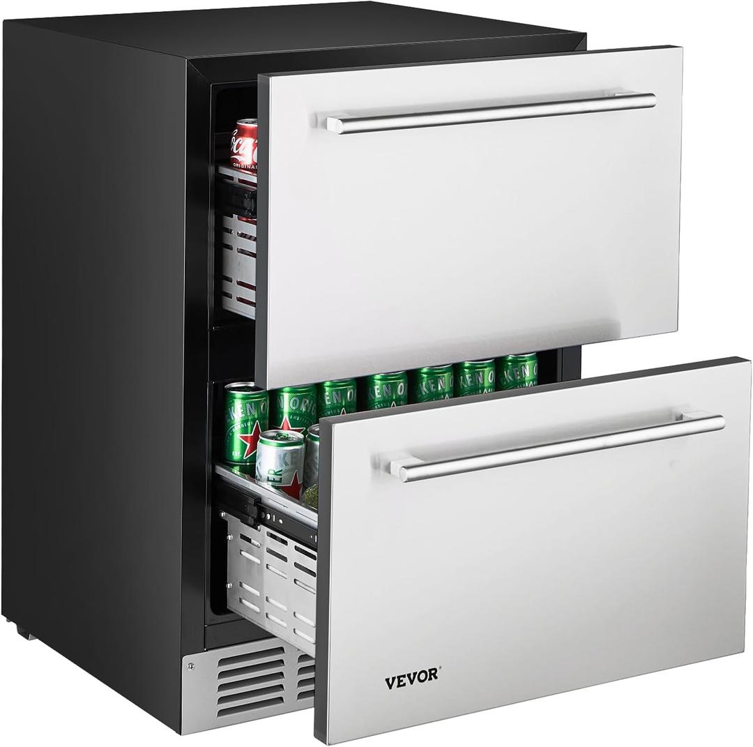 VEVOR 24 Inch Under Counter Drawer Refrigerator, Stainless Steel Dual Drawer Fridge with Temperature Control, Outdoor Refrigerator with Powerful Compressor & LED Display, Fit for Home, Office, etc.