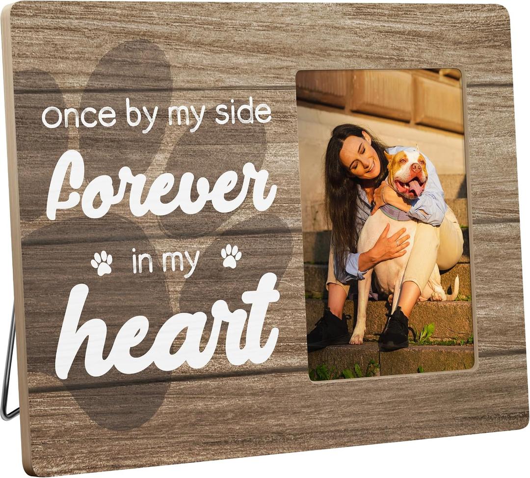 Pet Memorial Gifts for Loss of Dog, Sympathy Picture Frame, Once by My Side Forever in My Heart, 4x6 Inch Photo