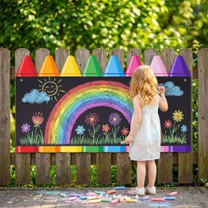 MotiMind Giant Outdoor Chalkboard for Kids, Large Crayon Wall Art | 31.5x16.9 In, Art Easel, Moisture-proof Surface, MDF, Easy Wipe, Wall Mounted, Back to School Decor, Classroom, Garden & Yard