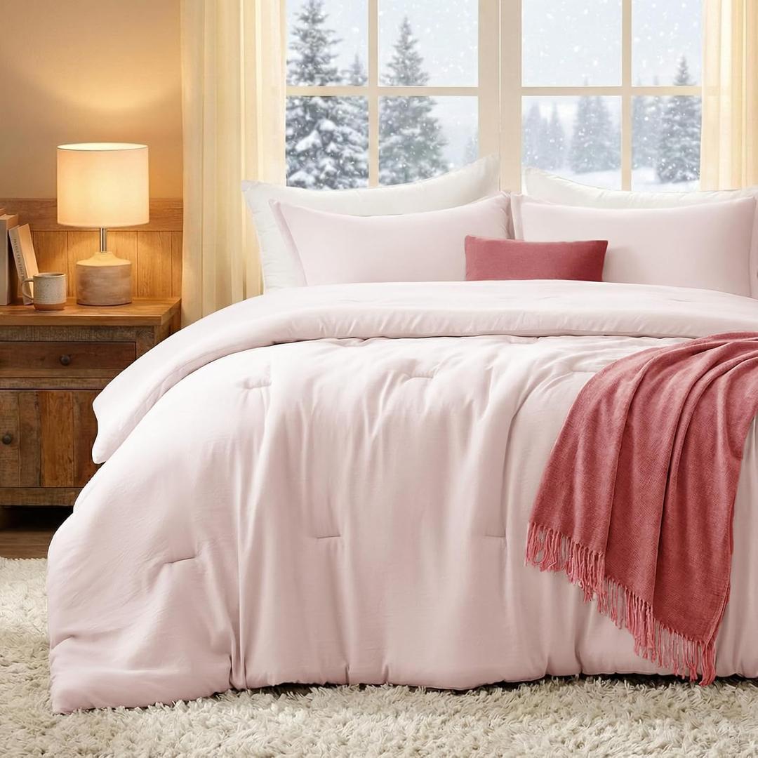 Full Comforter Sets Blushpink,3PCS Soft Lightweight Breathable Bedding Comforter Sets for All Season, Full Size(82''86'' Comforter & 2 Pillowcases)
