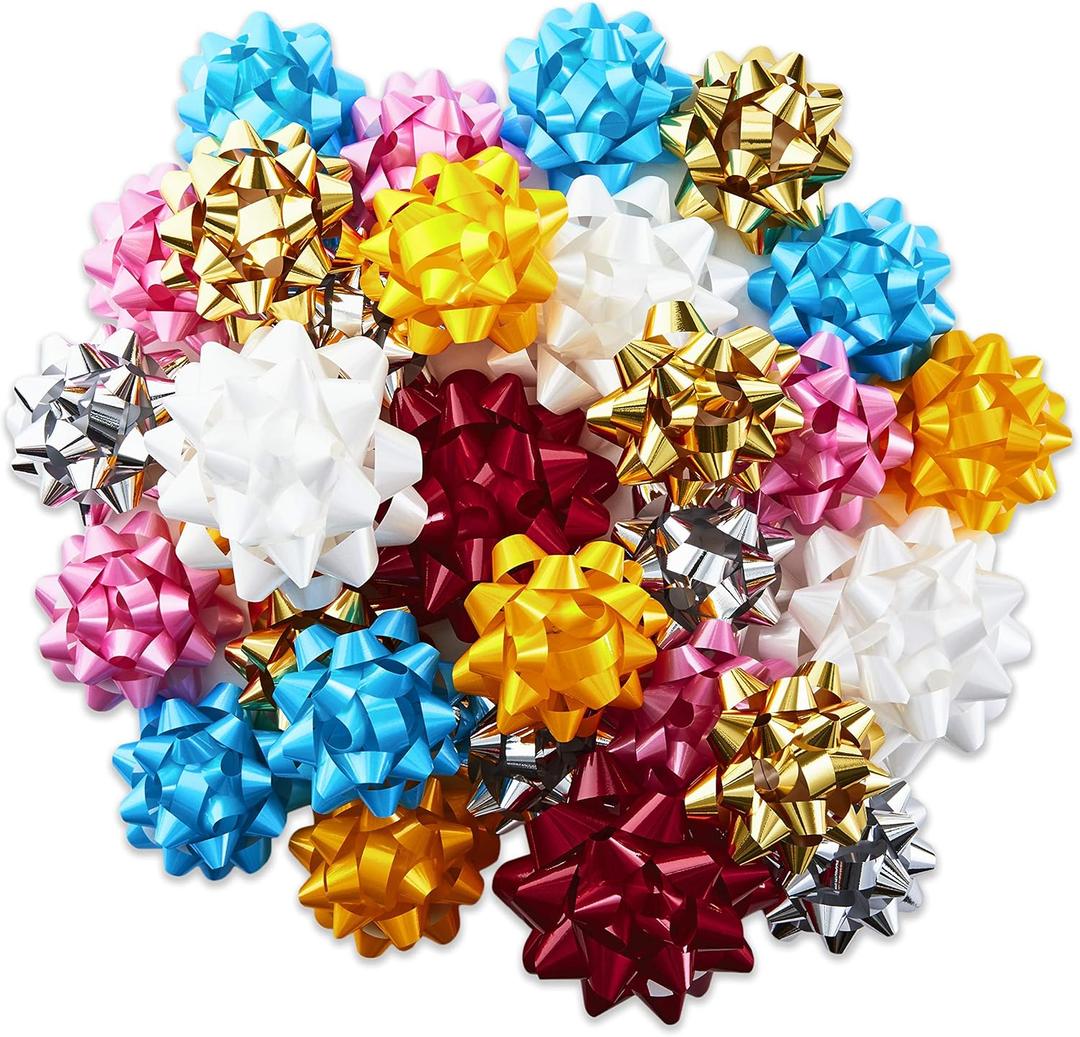 Hallmark Gift Bow Assortment (30, 2 Sizes) Red, White, Pink, Blue, Yellow, Silver, Gold for Christmas, Hanukkah, Birthdays, Weddings, Baby Showers