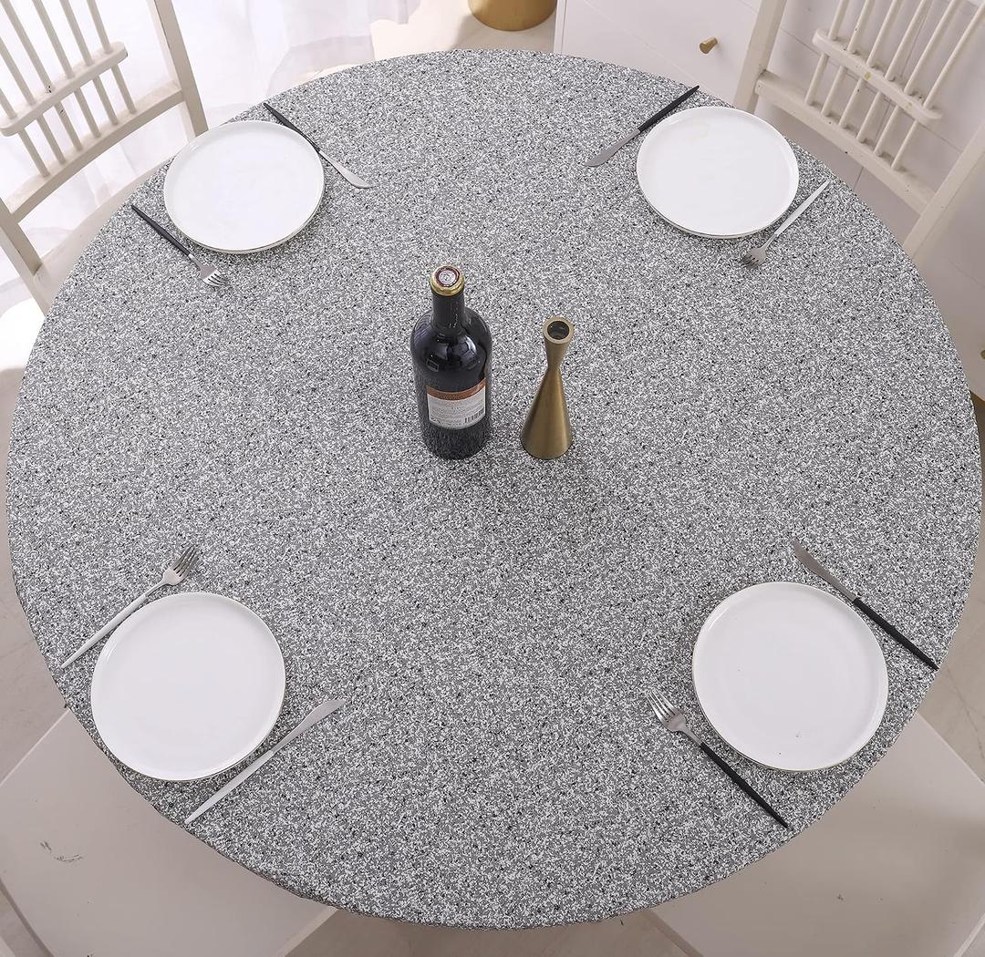 Walrus Round Vinyl Fitted Tablecloth with Flannel Backing Elastic Edge Design Table Cover Waterproof Oil-Proof PVC Table Cloth Stain-Resistant Best for 45"-56" Round