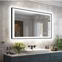 40x24 LED Bathroom Mirror - Black Aluminum Framed, Front and Backlit Mirror, Anti-Fog Framed Bathroom Vanity Mirror, Stepless Dimmable Lighted Mirror,3 Colors Smart Mirror(Horizontal/Vertical)