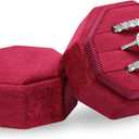 BLUTETE Velvet 3 Slots Jewelry Ring Box Engagement Wedding Box Keepsake Box Bridal Photo Ring Triple Slots Octagon (Merlot Red)