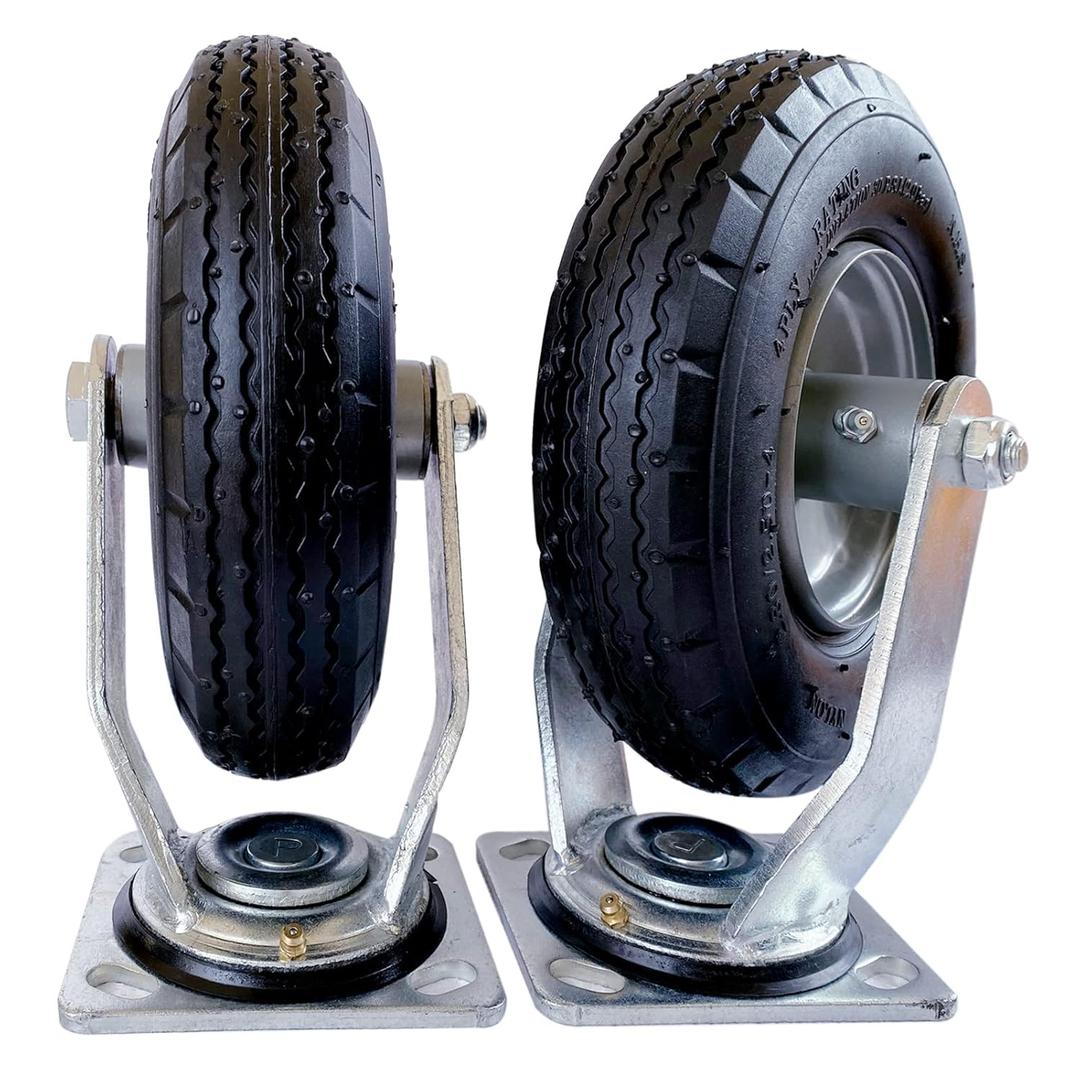 2-Swivel 8" Pneumatic Caster with zinc top Plate 360 Degree RotationBlack Rubber Wheel - Capacity 700 lbs.