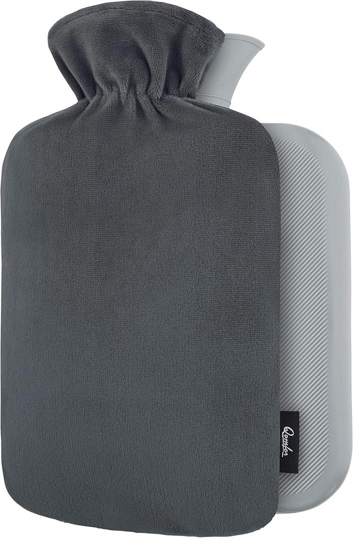Qomfor Hot Water Bottle with Soft Fleece Cover - 1.8L Large - Premium Hot Water Bag for Pain Relief, Period Cramps, Cozy Nights, Bed Warmer, and Feet Warmer (Dark Grey) (Medium)