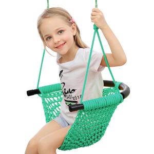 Hand-Knitting Toddler Swing, Swing Seat for Kids with Adjustable Ropes, Little tikes Swings Set, for Outdoor Indoor, Playground, Backyard (Macaron Green)