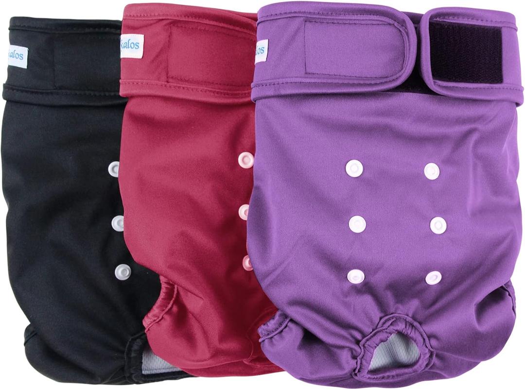 Leekalos Reusable Washable Dog Diapers Female (3 Pack) - Highly Absorbent Doggie Diapers - Size Adjustable Puppy Diapers for Dog Period Panties (Small,Red,Purple,Black)