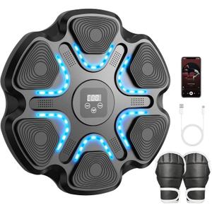 Music Boxing Machine for Kids Adults, Smart Interactive Music Punching Machine with Gloves 9 Modes 9 Speeds Wall Mounted Electronic Boxing Punching Pad for Reaction Training Home Fitness Room Game (Black)